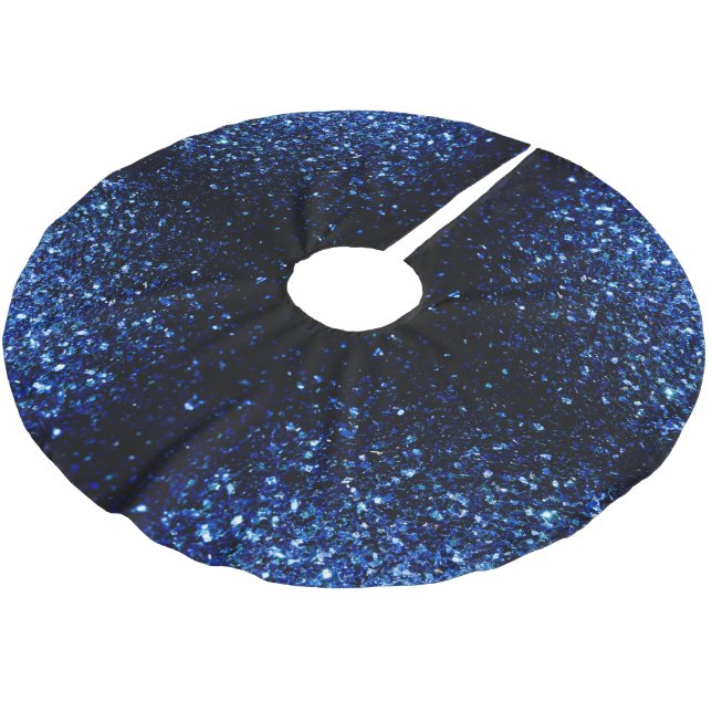 Dunkelblaue, glänzende Imitate Glitzer Glitzern Polyester Weihnachtsbaumdecke (Schrägansicht)