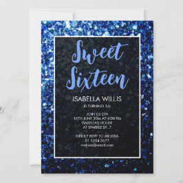 Dunkelblaue Glitzern Sweet 16 elegante Schrift Einladung