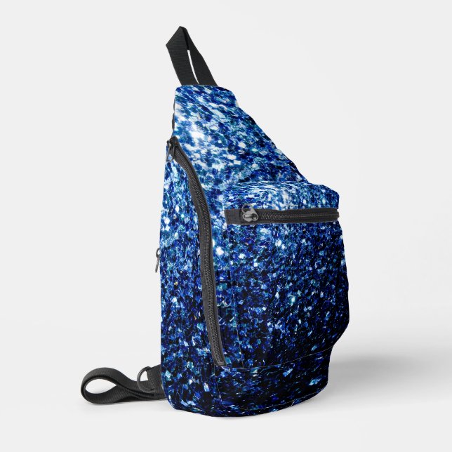 Dunkelblaue Imitate Glitzer Glitzern Crossbody Bag (Linke Seite)