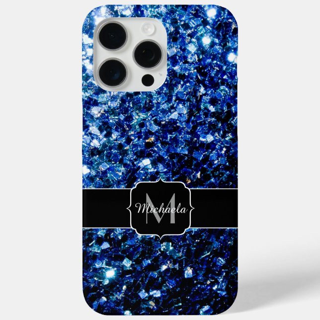 Dunkelblaue Imitate Glitzer Glitzern Monogram Case-Mate iPhone Hülle (Rückseite)