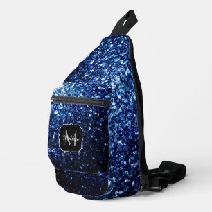 Dunkelblaue Imitate Glitzer Glitzern Monogram Crossbody Bag