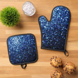 Dunkelblaue Imitate Glitzer Glitzern Ofenhandschuh & Topflappen-Set