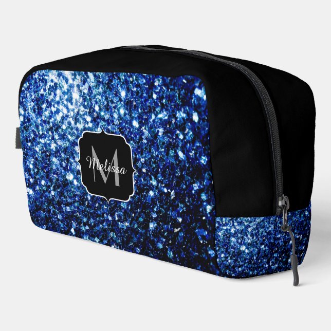 Dunkelblaue Imitate Glitzer Glitzern Schwarz Monog Waschbeutel (Rechte Ecke)