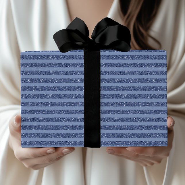 Dunkelblaue Indigo Glitter Style horizontale Strei Geschenkpapier (Von Creator hochgeladen)