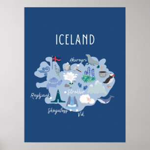 Dunkelblaue Island-Reisekarte Poster