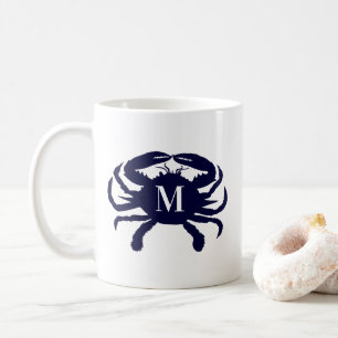 Dunkelblaue Krabbe monogrammiert Kaffeetasse
