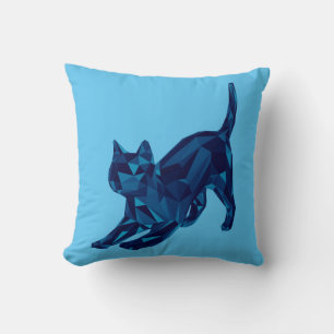 Dunkelblaue Lowpoly-Katze Kissen