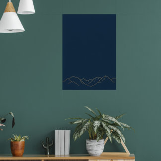 Dunkelblaue minimalistische Berg-Linienkunst Poster