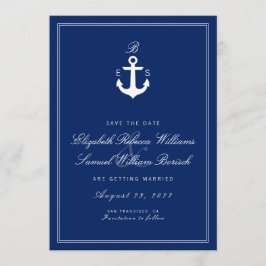 Dunkelblaue Monogram-Save the Date-Karte Save The Date