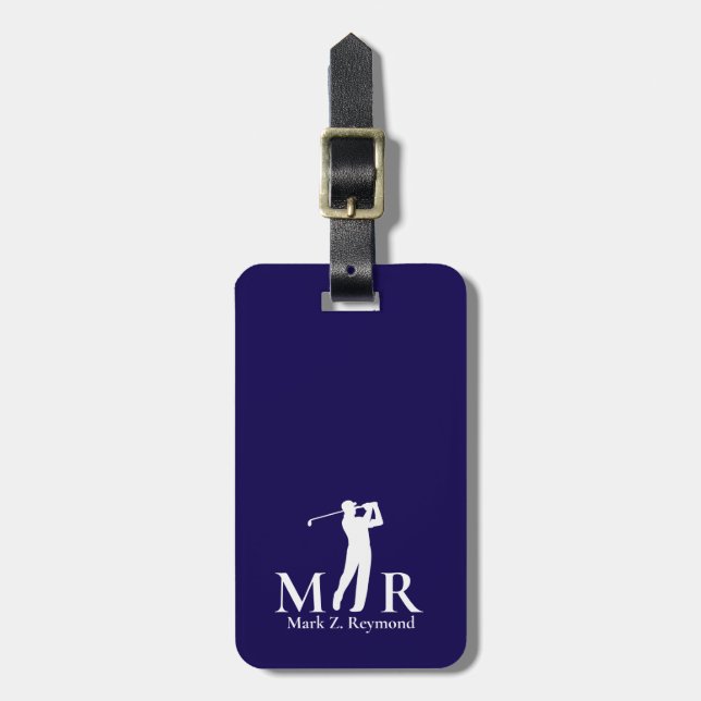 Dunkelblaue Monogramm-Golfer Gepäckanhänger (Vorderseite vertikal)