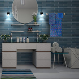 Dunkelblaue Muster Mini-Wildblume Badhandtuch Set