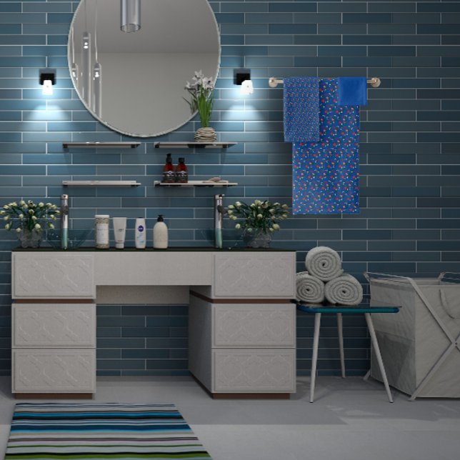 Dunkelblaue Muster Mini-Wildblume Badhandtuch Set (Von Creator hochgeladen)