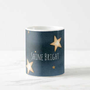 Dunkelblaue Nacht Himmel Goldene Sterne Leuchten H Kaffeetasse