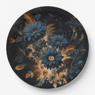 Dunkelblaue Navy und Gold rustikale Glamour Boho H Pappteller