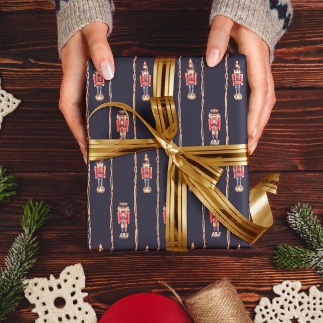 Dunkelblaue Nussknacker Retro-Weihnachtsmuster Geschenkpapier (Von Creator hochgeladen)
