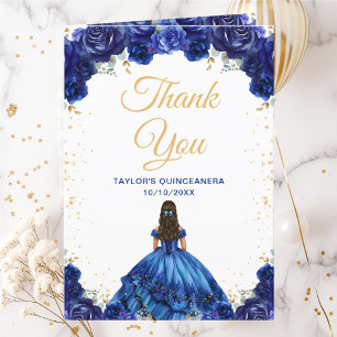 Dunkelblaue Prinzessin Floral Quinceañera Dankeskarte