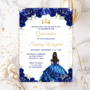 Dunkelblaue Prinzessin Floral Quinceañera Einladung