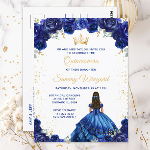 Dunkelblaue Prinzessin Floral Quinceañera Postkarte