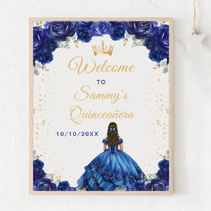 Dunkelblaue Prinzessin Quinceañera Willkommen Poster