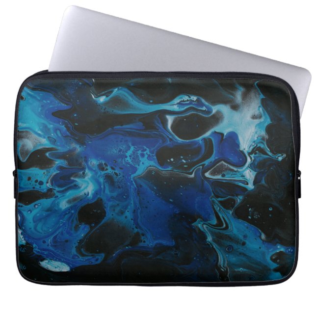 Dunkelblaue psychedelische Flüssigkeit Laptopschutzhülle (Vorderseite)