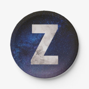 Dunkelblaue Raumgalaxie Letter Z Pappteller