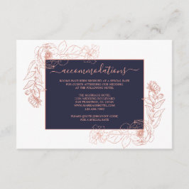 Dunkelblaue Rose Gold Floral Hochzeitsinformatione Begleitkarte