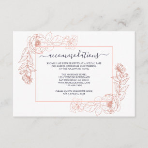 Dunkelblaue Rose Gold Floral Hochzeitsinformatione Begleitkarte