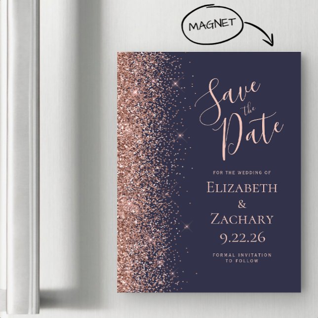 Dunkelblaue Rose Gold Glitzer Magnetic Save the Da Magnetkarte (Von Creator hochgeladen)