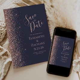 Dunkelblaue Rose Gold Save the Date Ankündigung