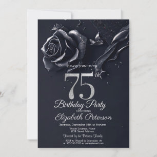 Dunkelblaue Rose Gothic 75. Geburtstag   Einladung