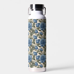dunkelblaue Rose und grüne Blätter, Trinkflasche