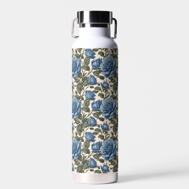 dunkelblaue Rose und grüne Blätter, Trinkflasche (Vorne)
