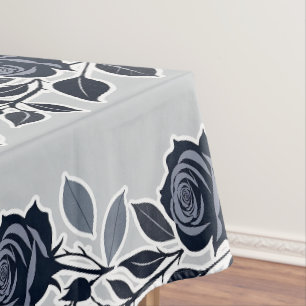 Dunkelblaue Rosen mit silbernen Blättern Tischdecke