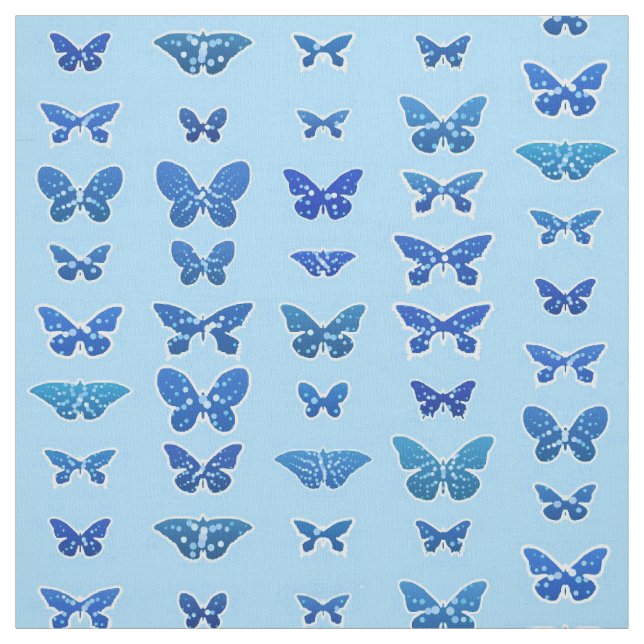 Dunkelblaue Schmetterlinge, himmelblauer Hintergru Stoff (Muster)