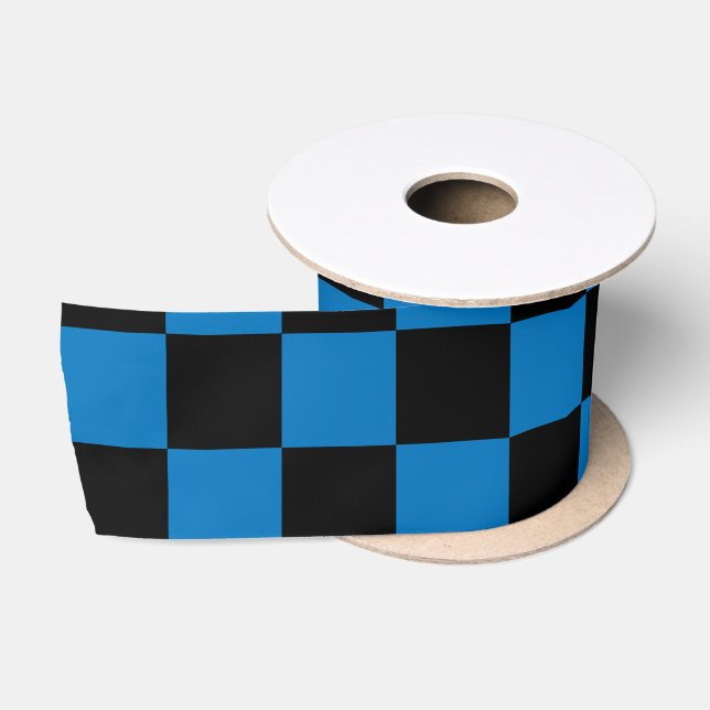 Dunkelblaue schwarze Schachbretter Satinband (Spule)