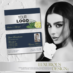 Dunkelblaue Silber Decke Rose Blume Logo und Foto Visitenkarte