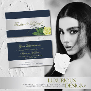 Dunkelblaue Silber Dekoration Rose Blume Elegante Visitenkarte