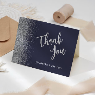 Dunkelblaue Silber-Glitter-Hochzeit Danke Karte