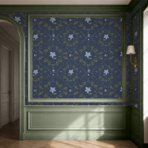 Dunkelblaue skandinavische Folk-Blumen-Tapete