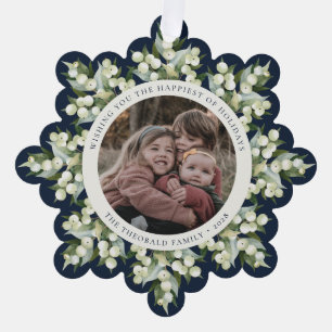 Dunkelblaue Snowberry+Greenery-Feiertagspapier Ornament Karte