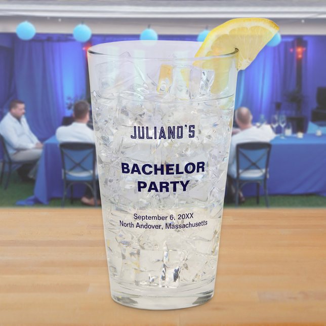Dunkelblaue Text-Junggesellenabschieds-Glas-Tasse Glas (Dark blue text bachelor party glass cup)