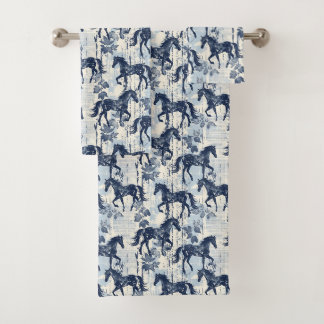 Dunkelblaue Toile-Pferde nahtlos Badhandtuch Set