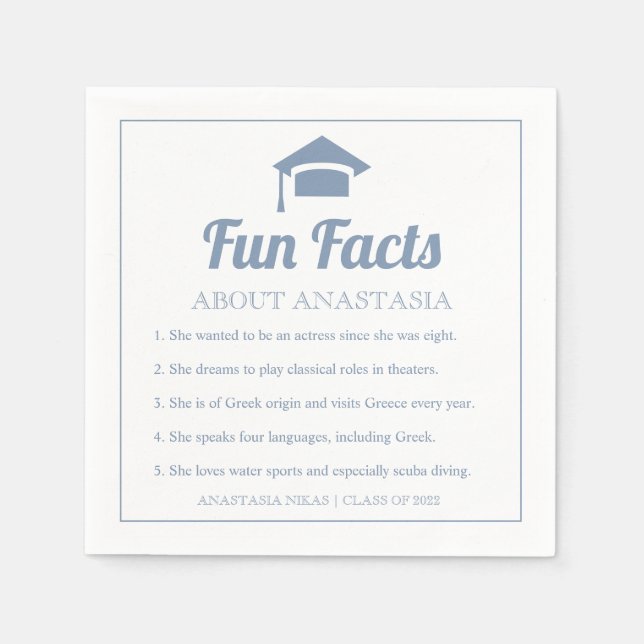 Dunkelblaue Typografie Fun Facts Graduierung Serviette (Vorderseite)