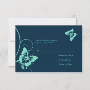 Dunkelblaue und Aquamarine Butterfly-Hochzeit RSVP Karte