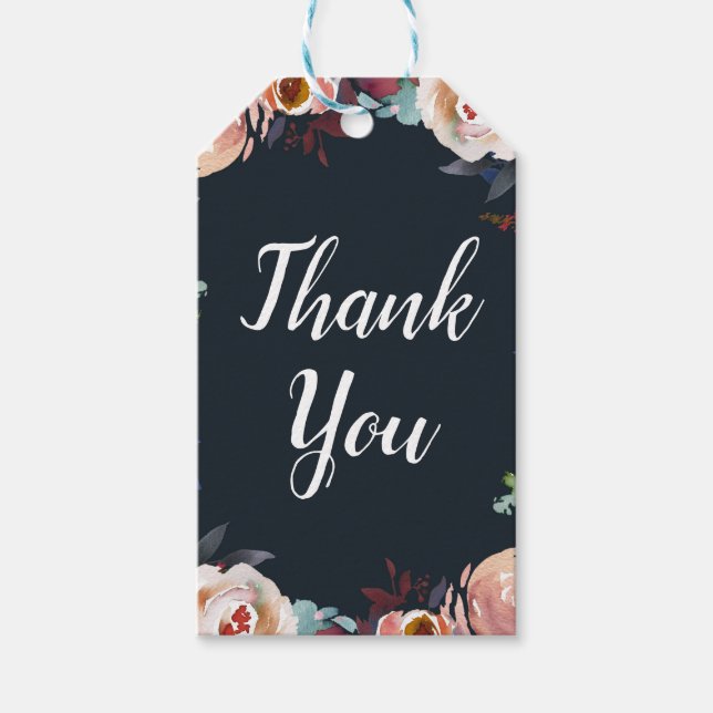 Dunkelblaue und blütenfarbene Pink-Wasserfarben-Bl Geschenkanhänger (Vorderseite)