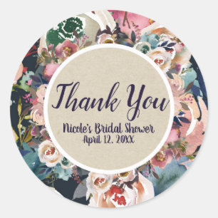 Dunkelblaue und blütenfarbene Pink-Wasserfarben-Bl Runder Aufkleber