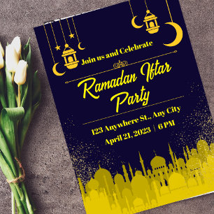 Dunkelblaue und gelbe Ramadan-Iftar-Party Einladung