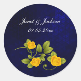 Dunkelblaue und gelbe Rosenhochzeit Runder Aufkleber