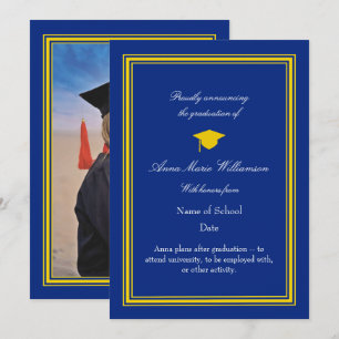 Dunkelblaue und goldene Foto-Abschlussankündigung Karte