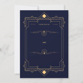 Dunkelblaue und goldene Hochzeitseinladung im Art  Einladung